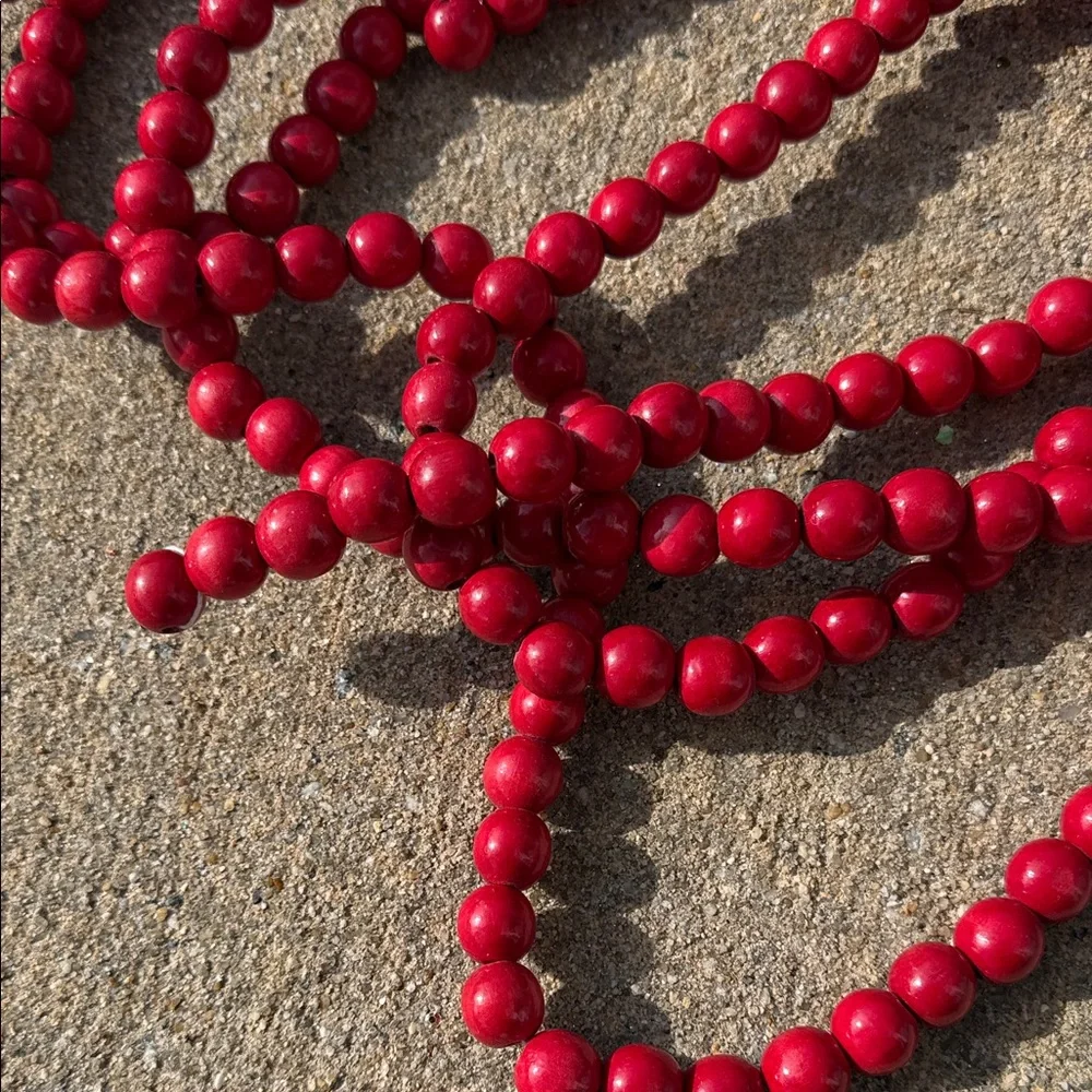 Vibrant Red Beaded Garland - 9 ft - Set of 2